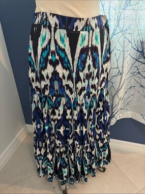 Figue Blue & White Patterned Maxi Skirt - Women